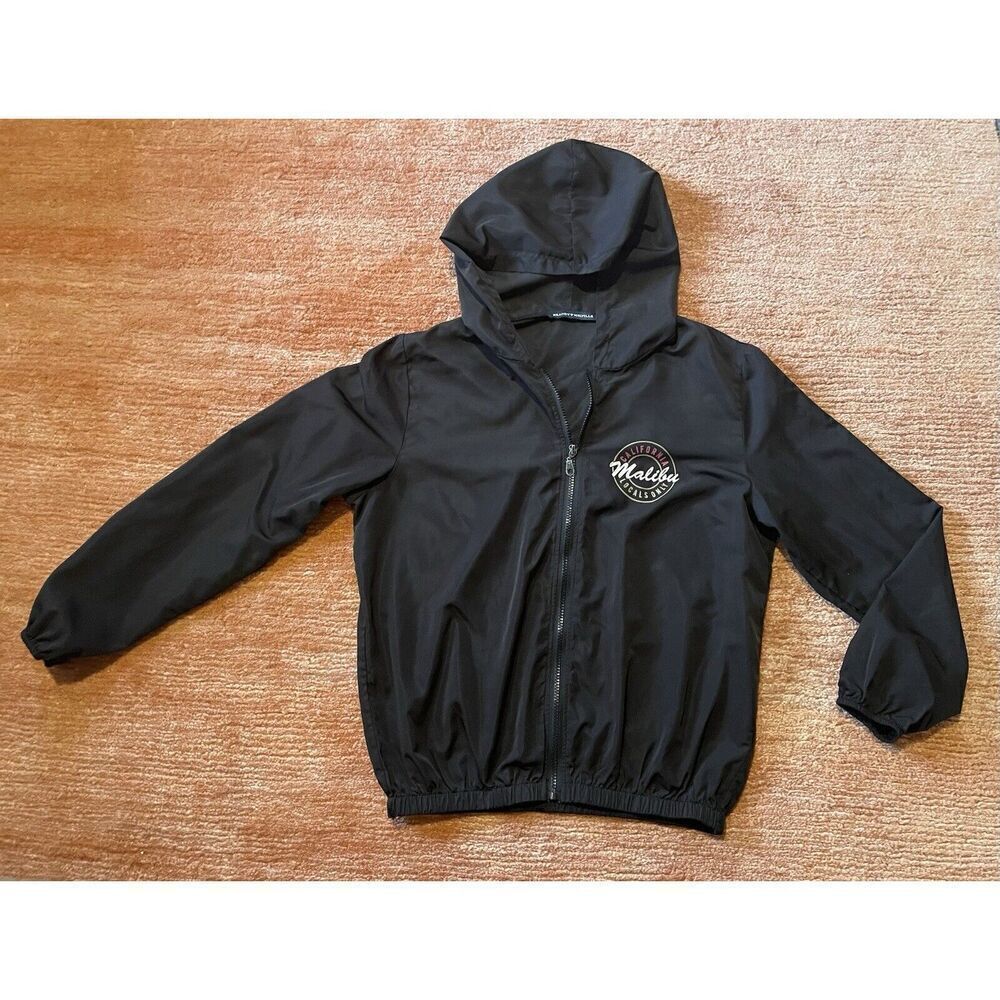 Brandy Melville Black Full Zip Hooded Windbreaker California Malibu Unisex